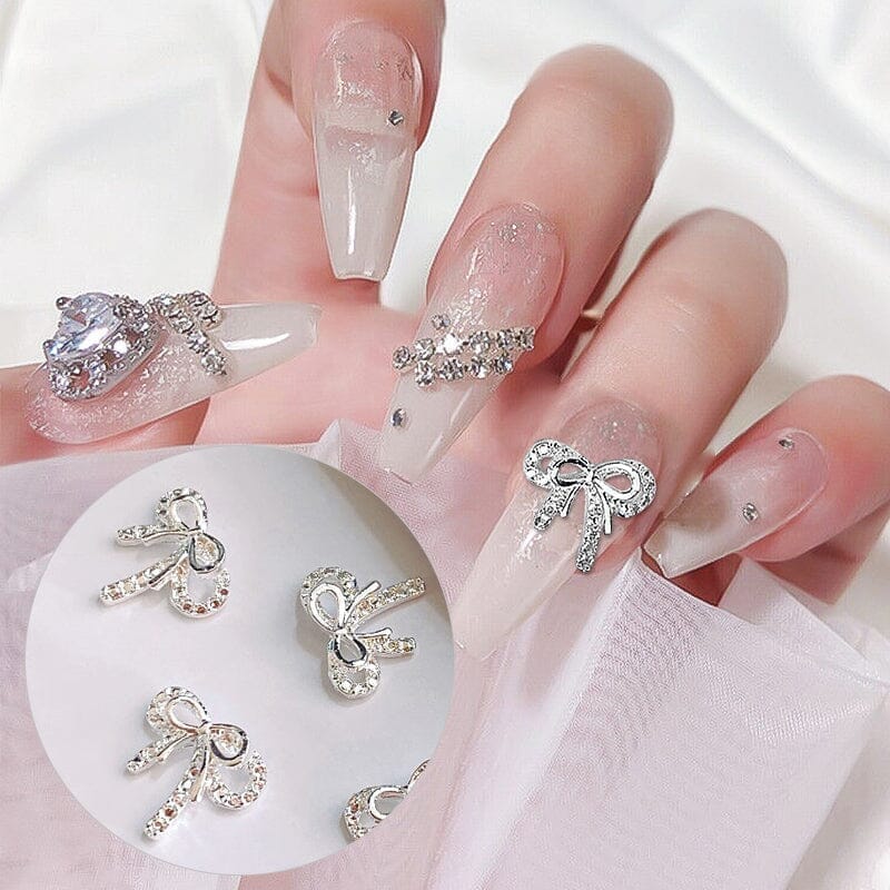 Gold Silver Bowknot Metal Rhinestones Nail Art Decoration - Image 6
