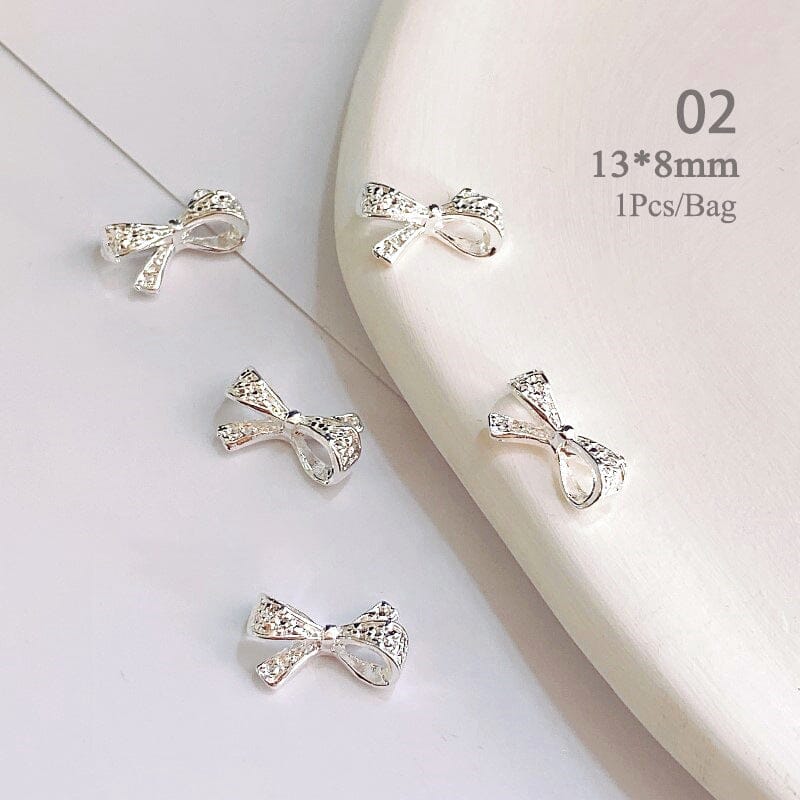 Gold Silver Bowknot Metal Rhinestones Nail Art Decoration - Image 7