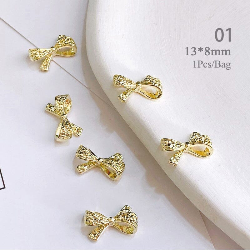 Gold Silver Bowknot Metal Rhinestones Nail Art Decoration - Image 9