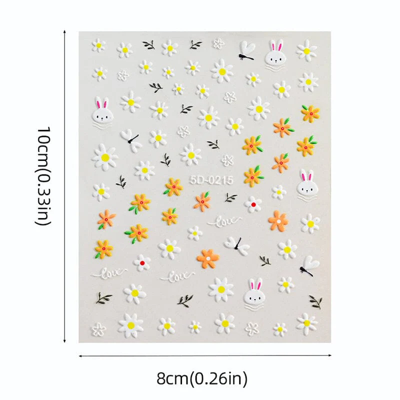Letters Flowers 5D Embossed Nail Stickers - Image 10