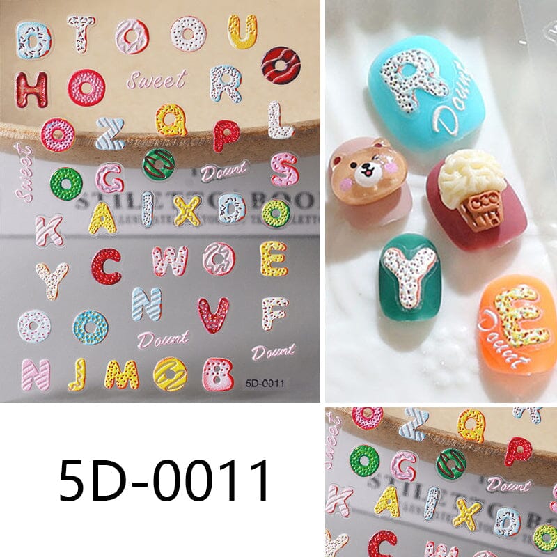 Letters Flowers 5D Embossed Nail Stickers - Image 11