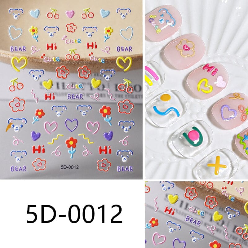 Letters Flowers 5D Embossed Nail Stickers - Image 12