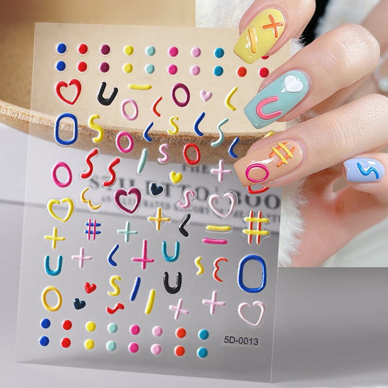Letters Flowers 5D Embossed Nail Stickers - Image 13