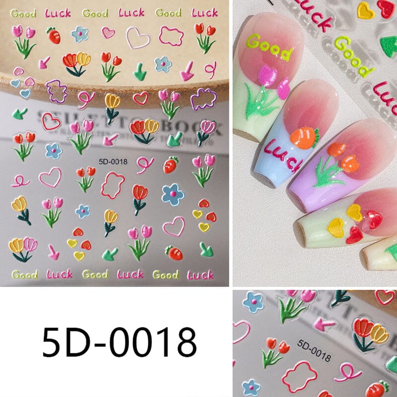Letters Flowers 5D Embossed Nail Stickers - Image 16