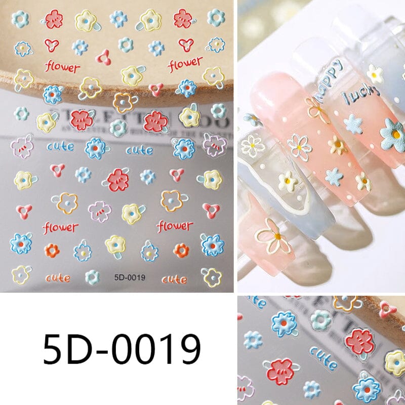 Letters Flowers 5D Embossed Nail Stickers - Image 17