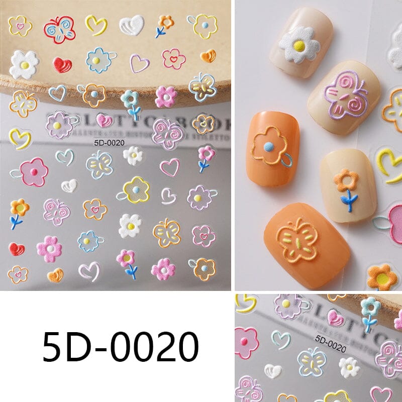 Letters Flowers 5D Embossed Nail Stickers - Image 18