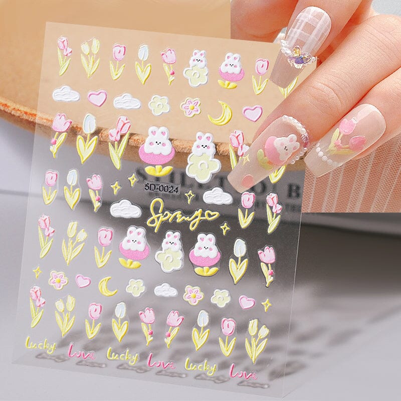 Letters Flowers 5D Embossed Nail Stickers - Image 20