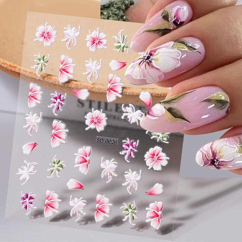 Letters Flowers 5D Embossed Nail Stickers - Image 22