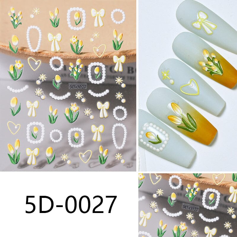 Letters Flowers 5D Embossed Nail Stickers - Image 23
