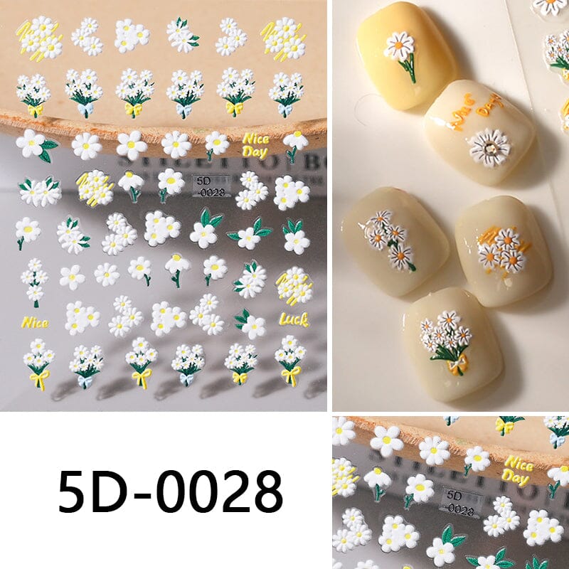 Letters Flowers 5D Embossed Nail Stickers - Image 24