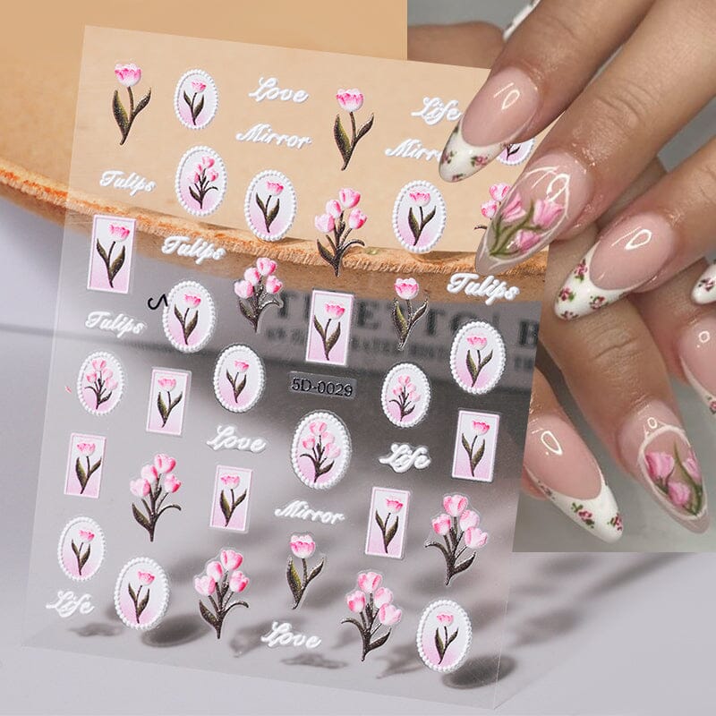 Letters Flowers 5D Embossed Nail Stickers - Image 25