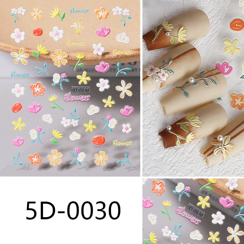 Letters Flowers 5D Embossed Nail Stickers - Image 26