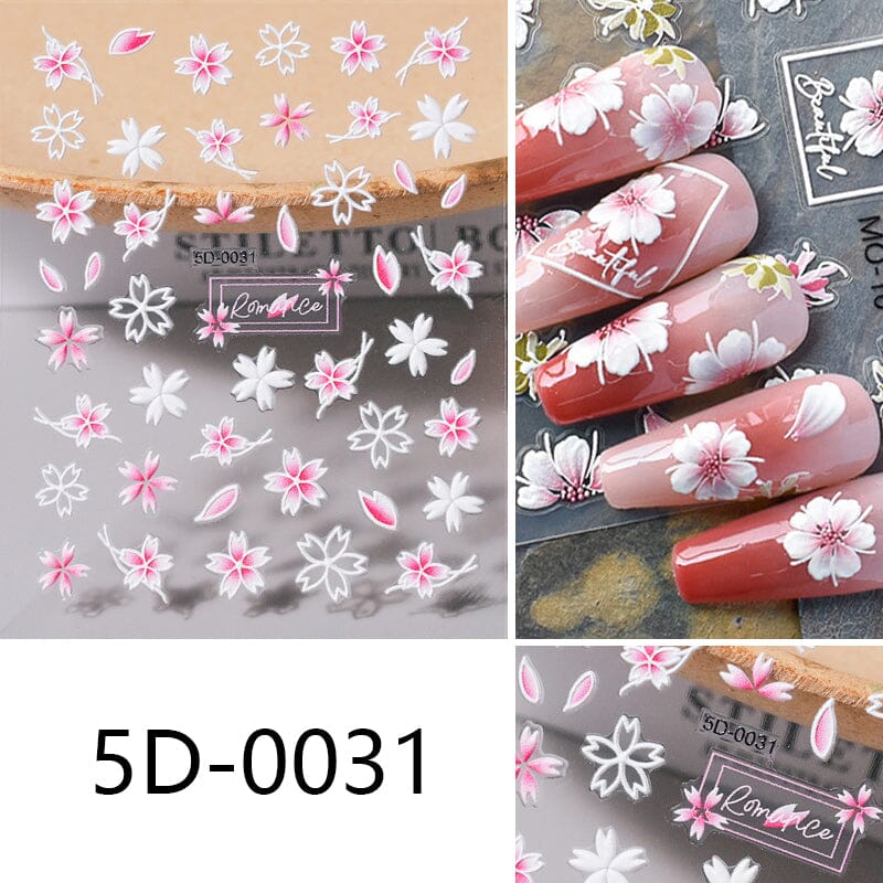 Letters Flowers 5D Embossed Nail Stickers - Image 27