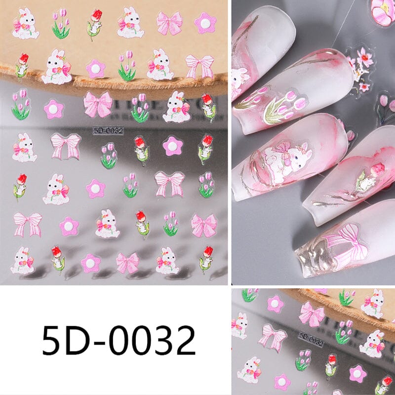 Letters Flowers 5D Embossed Nail Stickers - Image 28