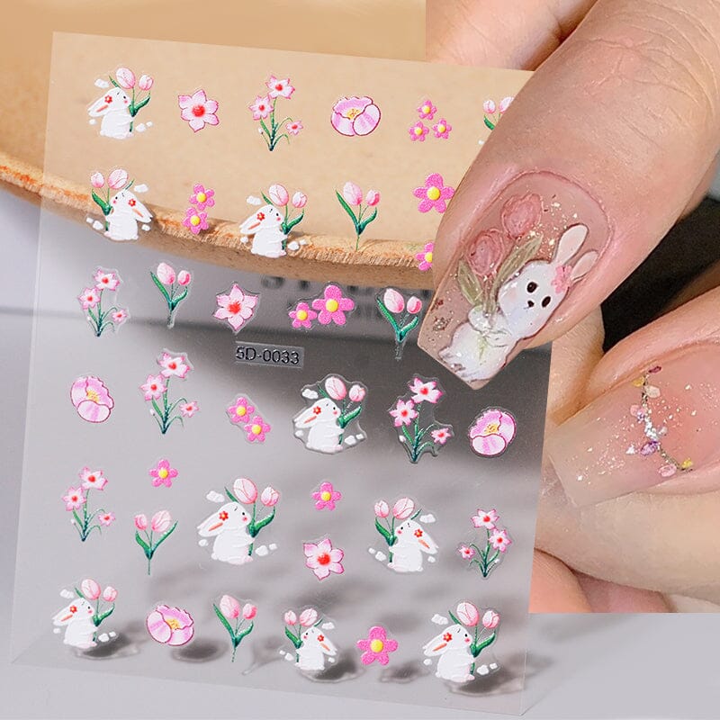 Letters Flowers 5D Embossed Nail Stickers - Image 29