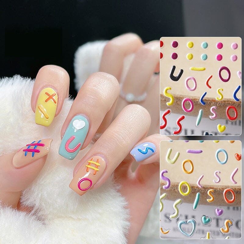 Letters Flowers 5D Embossed Nail Stickers - Image 3