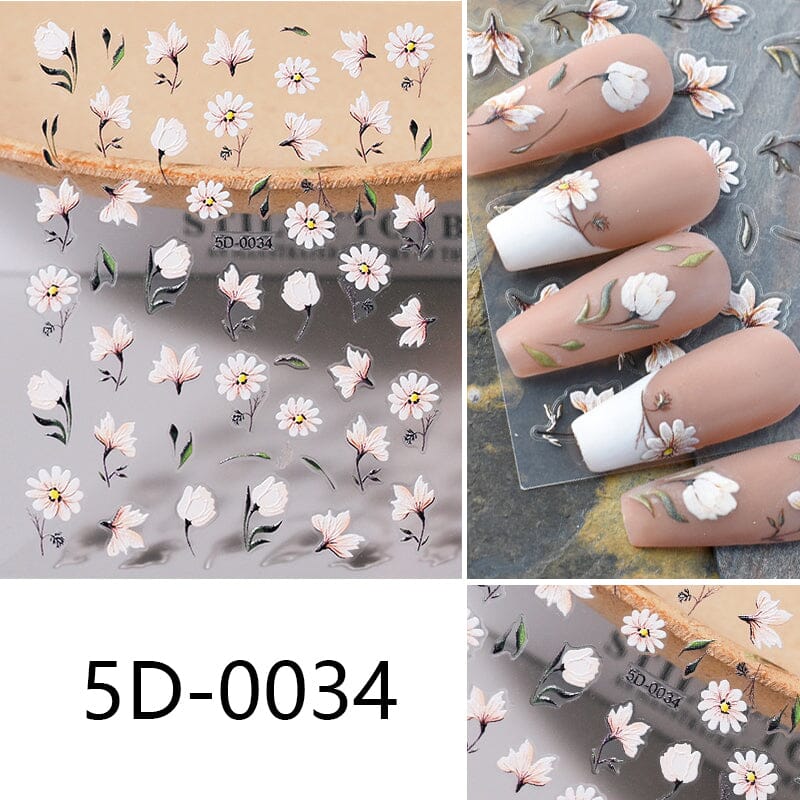 Letters Flowers 5D Embossed Nail Stickers - Image 30