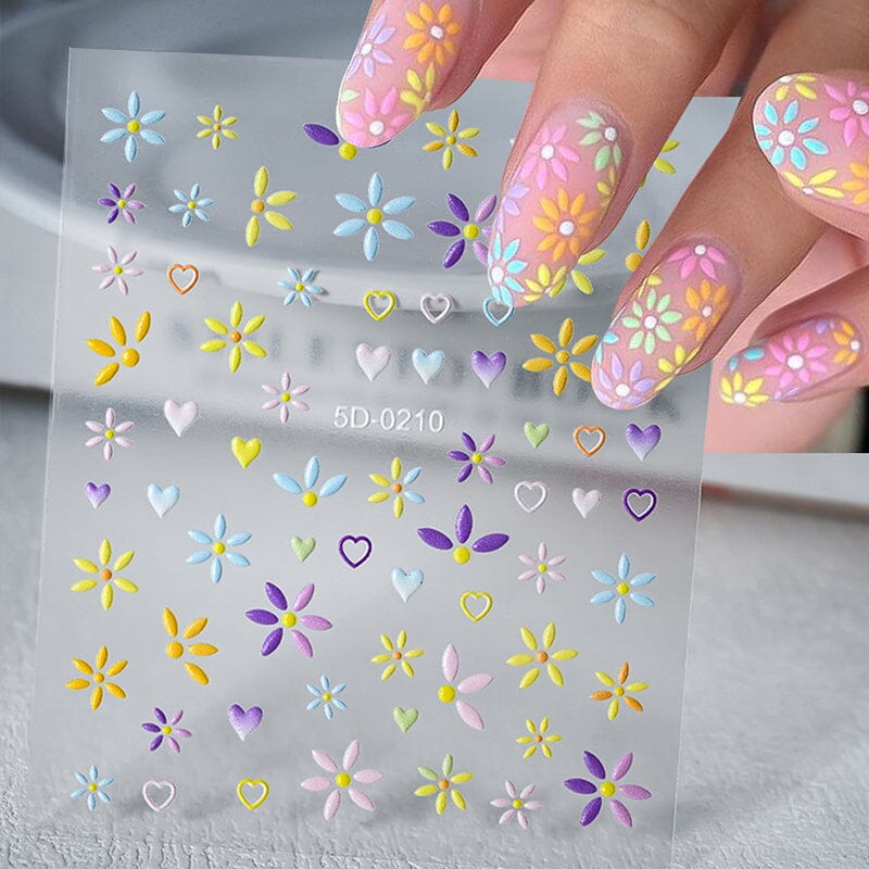 Letters Flowers 5D Embossed Nail Stickers - Image 31