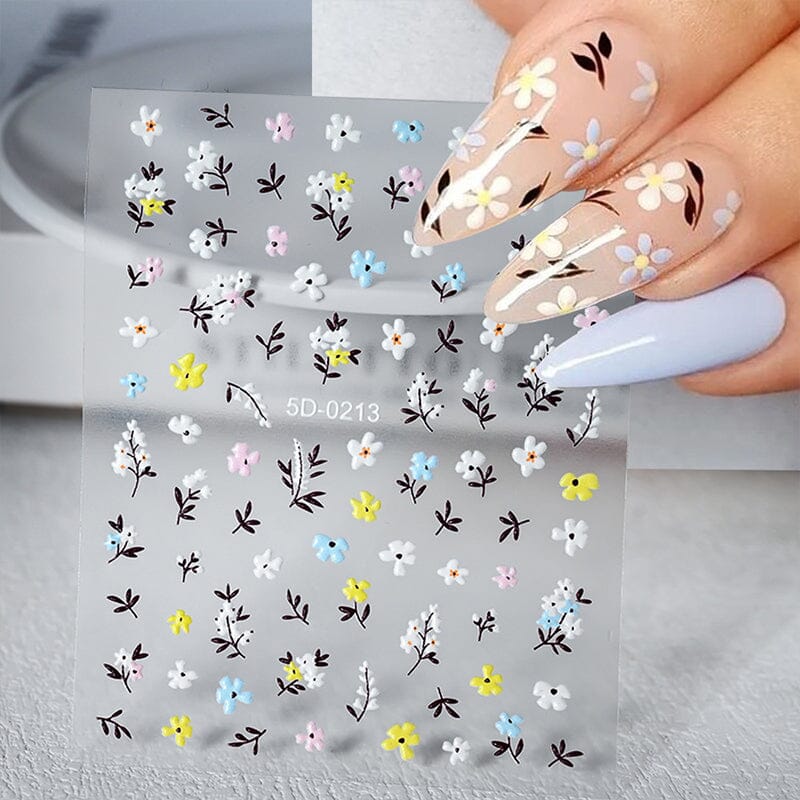 Letters Flowers 5D Embossed Nail Stickers - Image 33