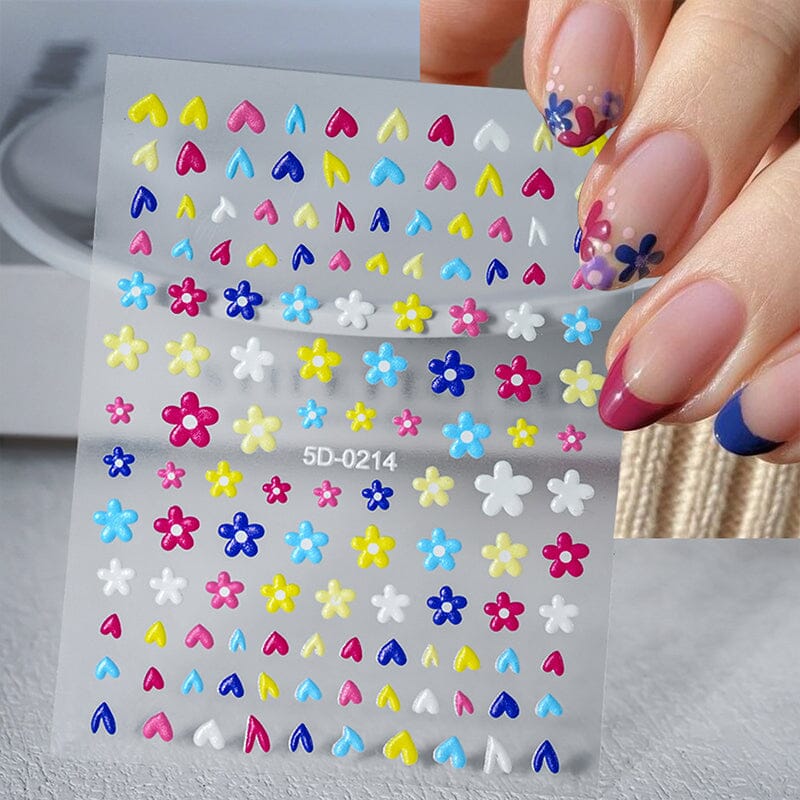 Letters Flowers 5D Embossed Nail Stickers - Image 34