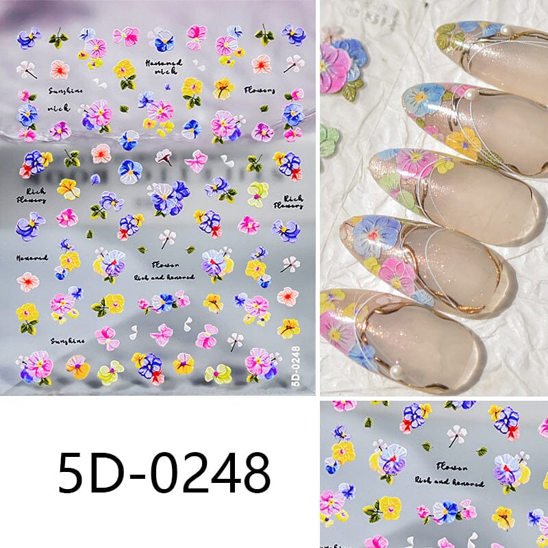 Letters Flowers 5D Embossed Nail Stickers - Image 35