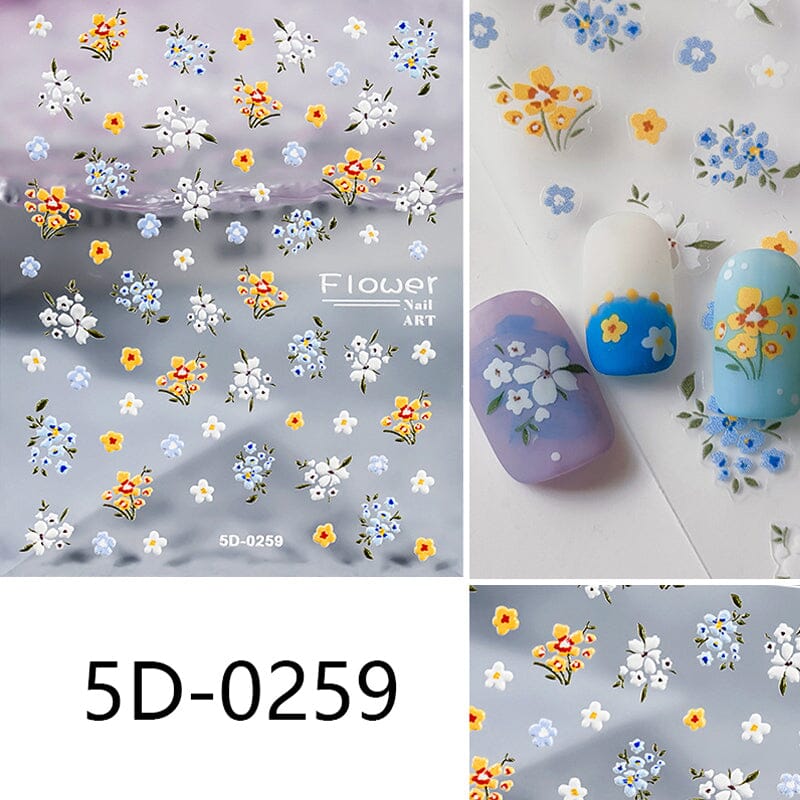Letters Flowers 5D Embossed Nail Stickers - Image 36
