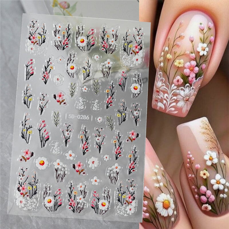 Letters Flowers 5D Embossed Nail Stickers - Image 37
