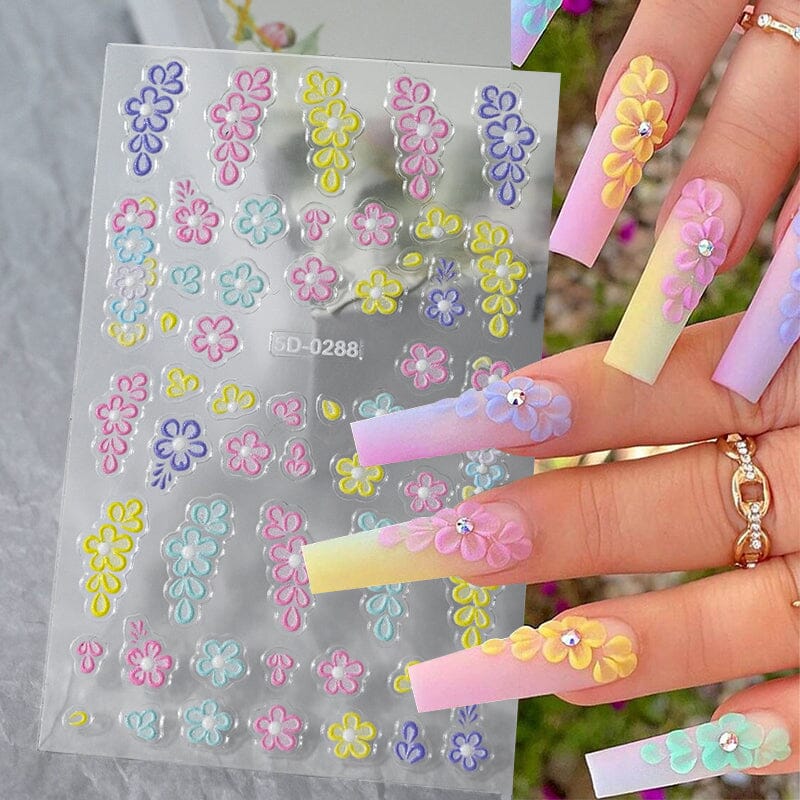 Letters Flowers 5D Embossed Nail Stickers - Image 38