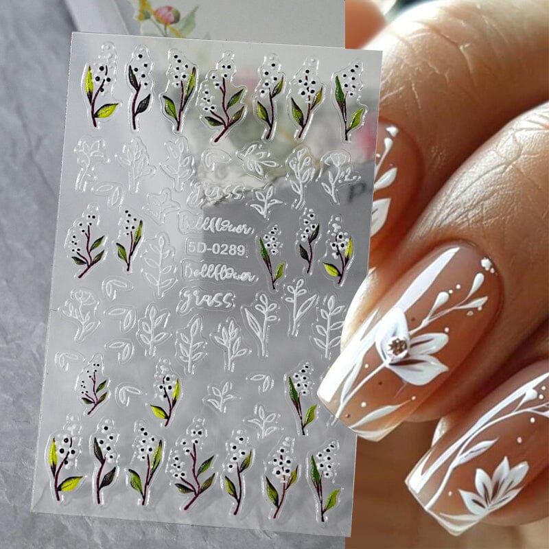 Letters Flowers 5D Embossed Nail Stickers - Image 39