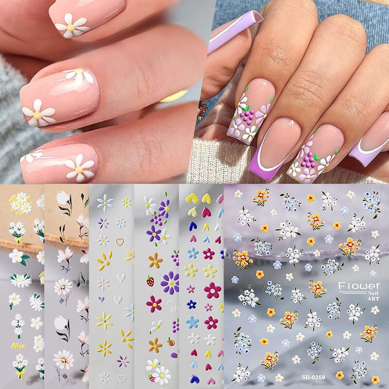 Letters Flowers 5D Embossed Nail Stickers - Image 4