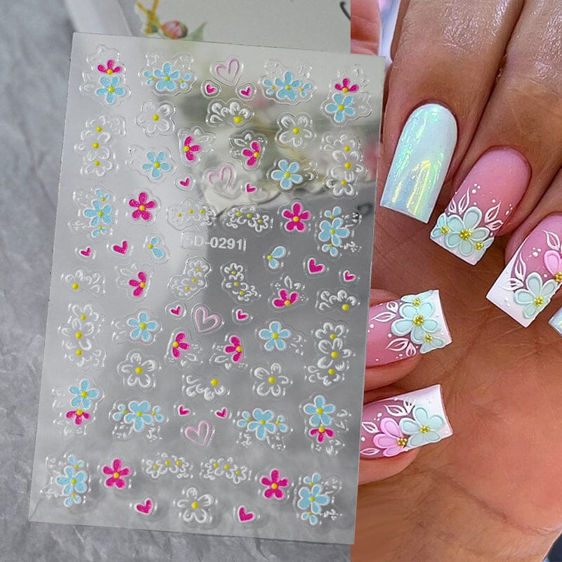 Letters Flowers 5D Embossed Nail Stickers - Image 41