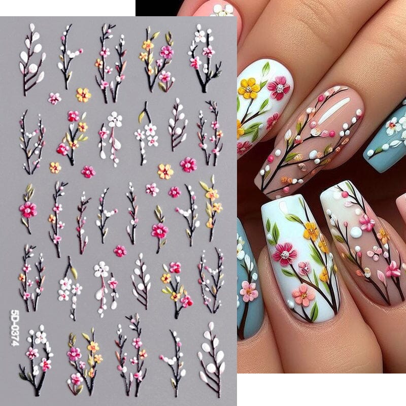 Letters Flowers 5D Embossed Nail Stickers - Image 42