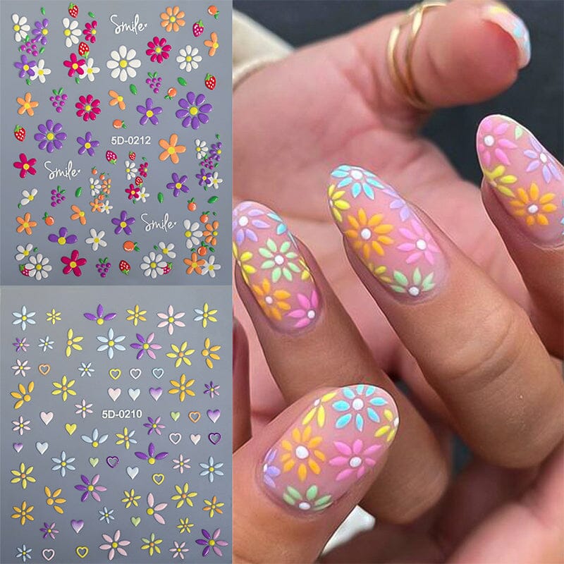 Letters Flowers 5D Embossed Nail Stickers - Image 5