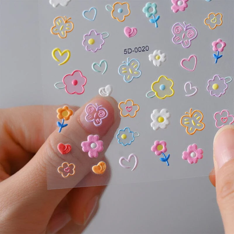 Letters Flowers 5D Embossed Nail Stickers - Image 7