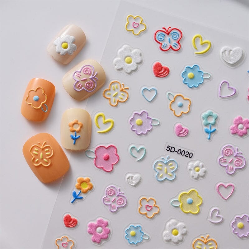 Letters Flowers 5D Embossed Nail Stickers - Image 8