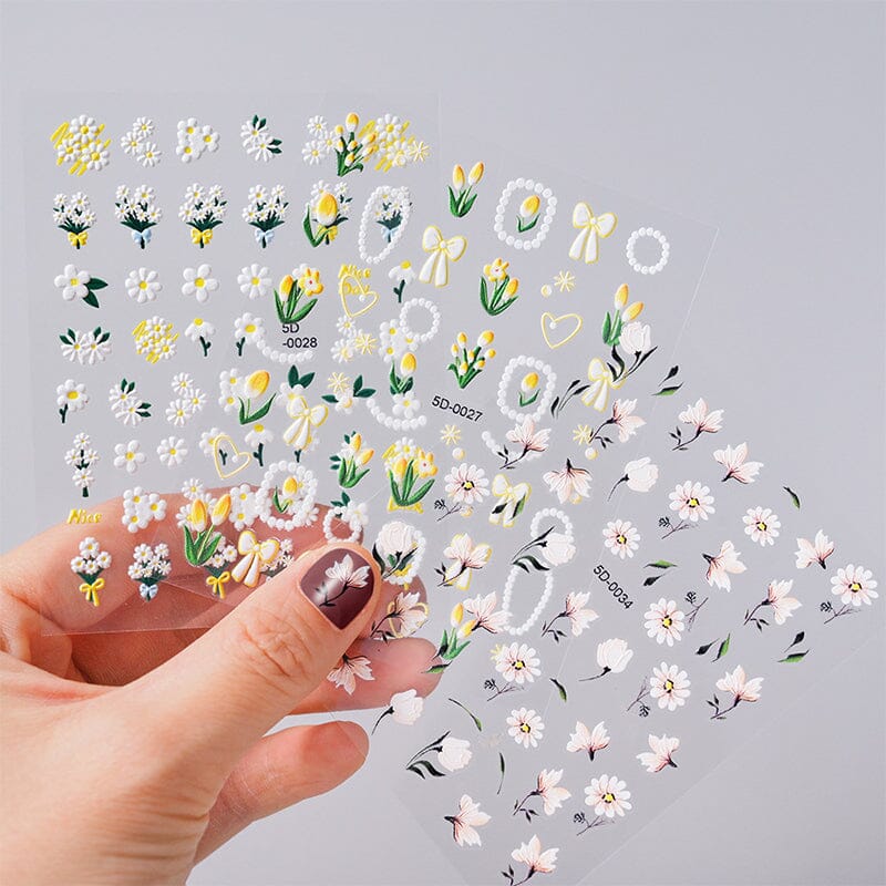 Letters Flowers 5D Embossed Nail Stickers - Image 9