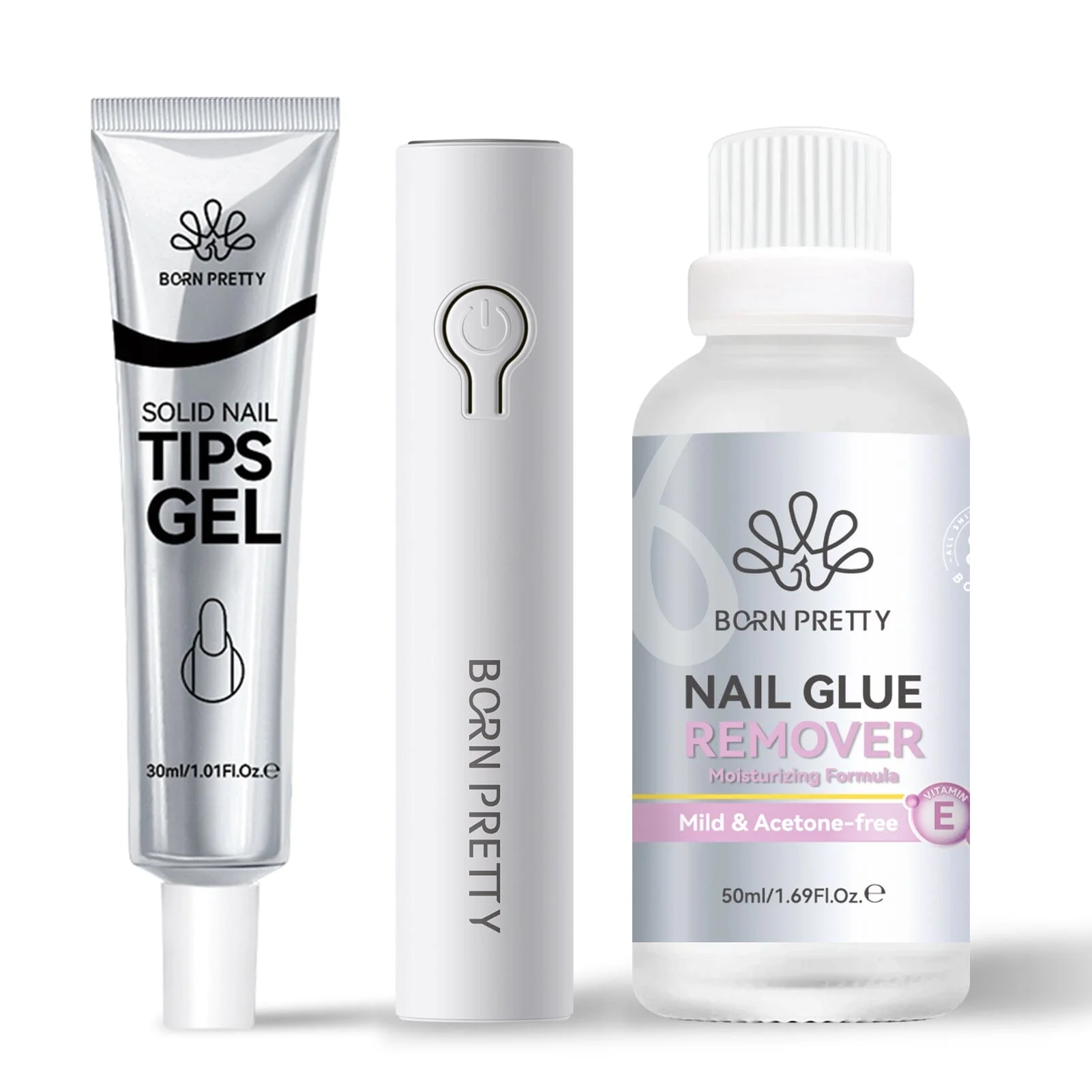 Nail Glue Remover 50ml with Solid Nail Tips Gel and Hand Light