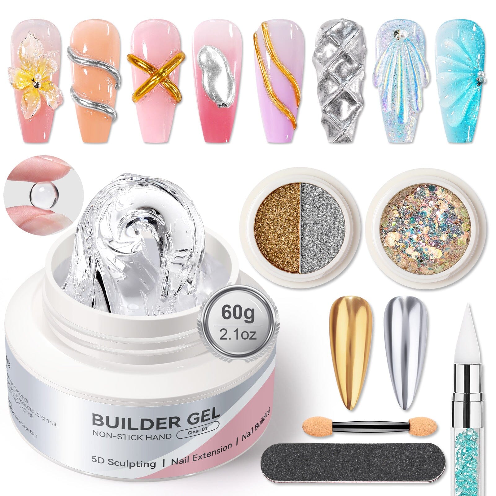 Non Stick Hand Extension Nail Kit Clear 60g