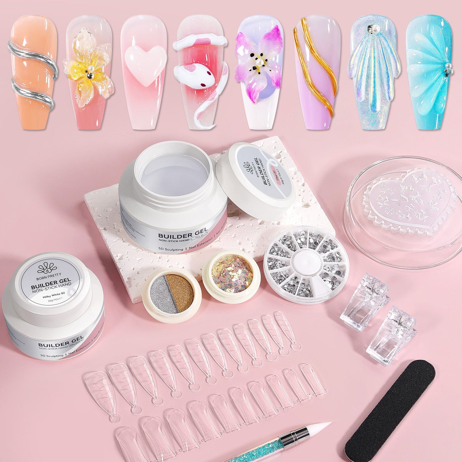 Non Stick Hand Extension Nail Kit Clear 60g Milky White 30g - Image 10