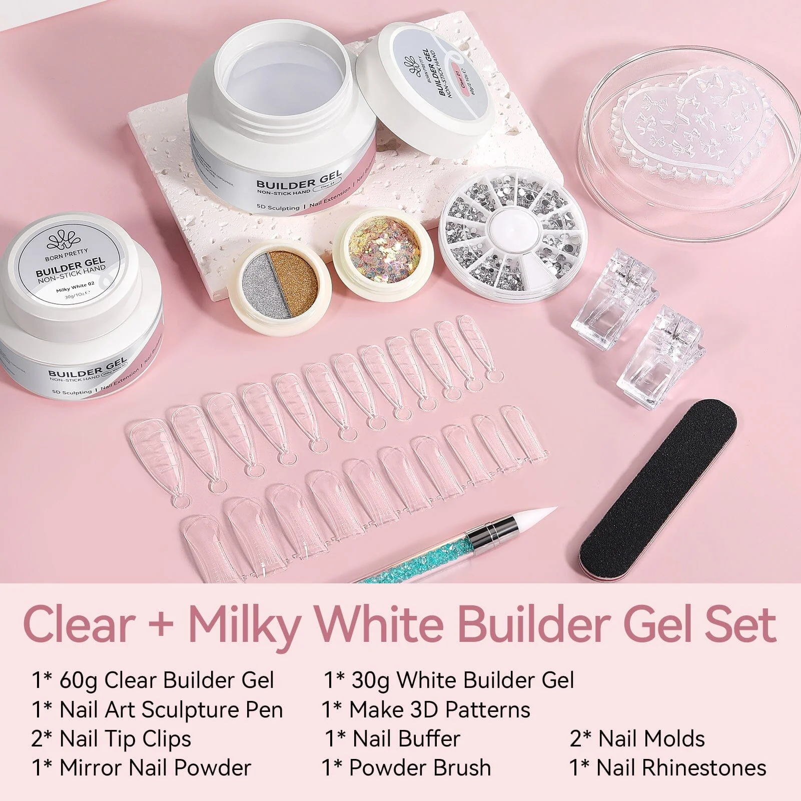 Non Stick Hand Extension Nail Kit Clear 60g Milky White 30g - Image 4