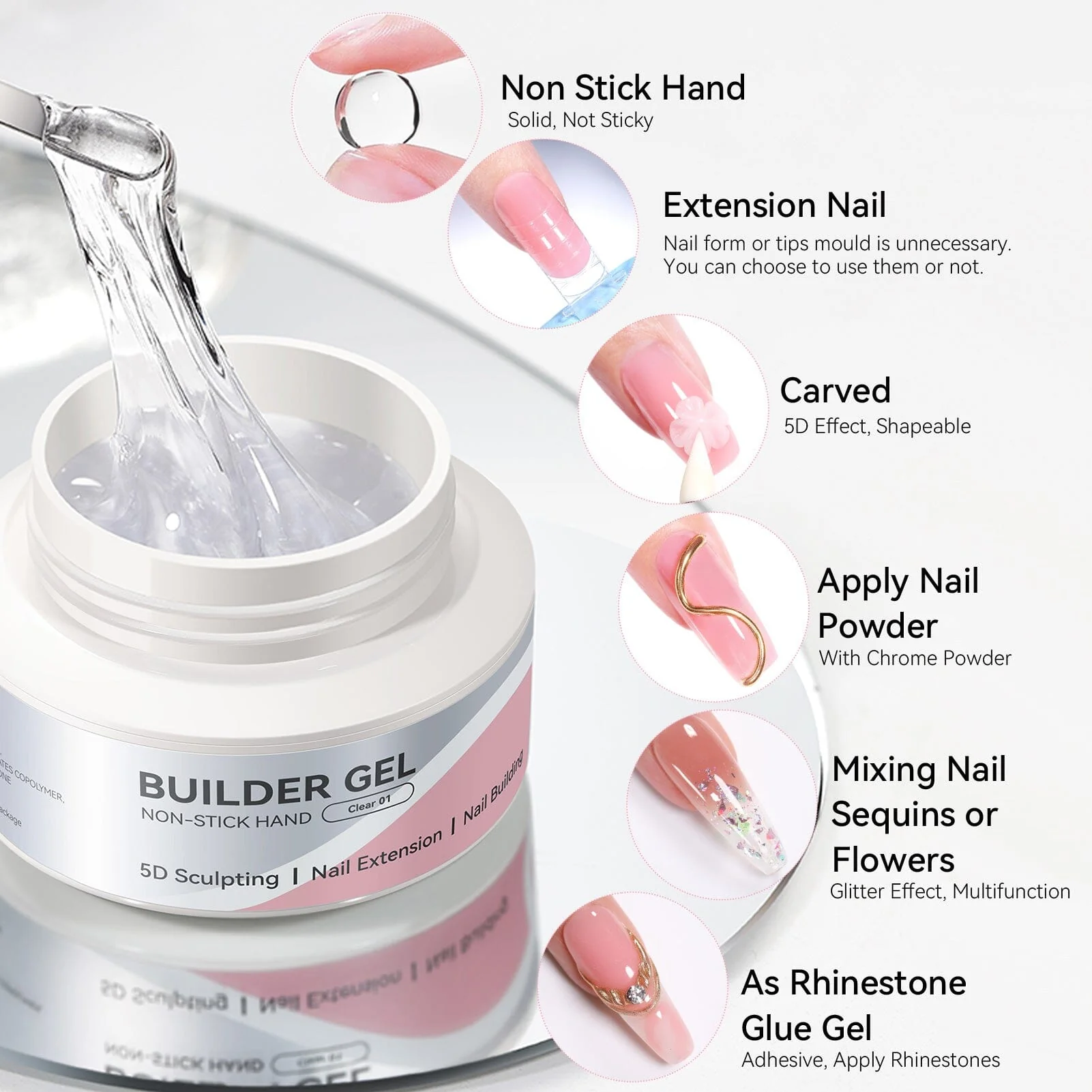 Non Stick Hand Extension Nail Kit Clear 60g Milky White 30g - Image 5