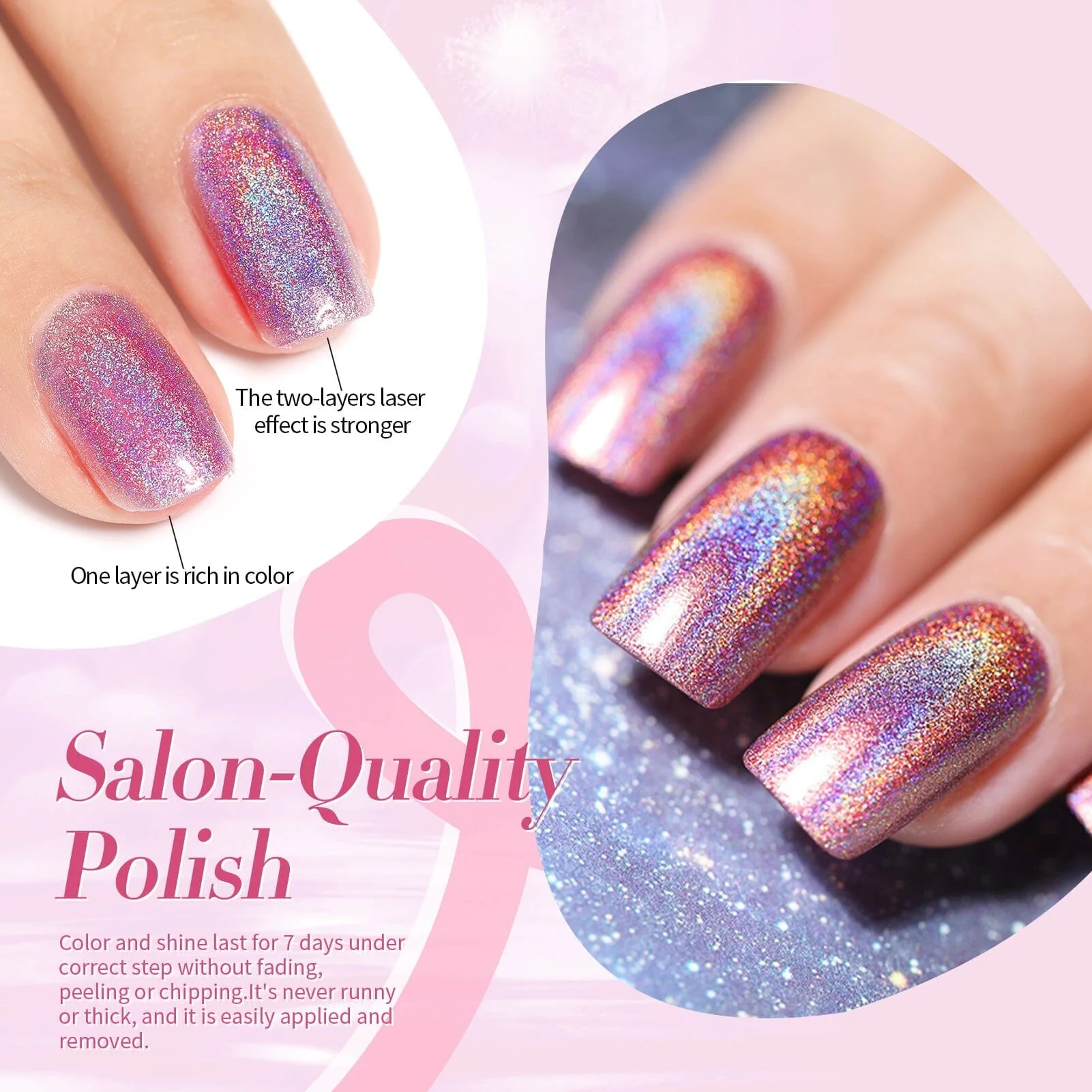 Pink Holographics Nail Polish 10ml - Image 4