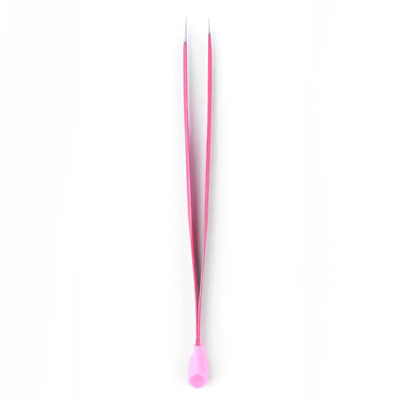 Pink Straight Nail Tweezers with Silicone Head