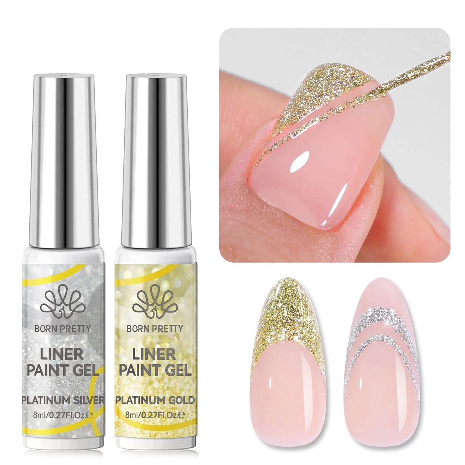 Platinum Gold & Silver Liner Paint Gel 8ml