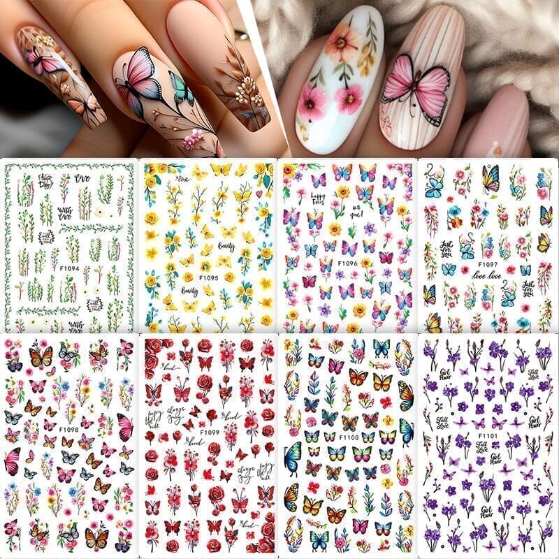 Multicolor Butterfly Flowers 3D Nail Stickers F1096 - Image 3