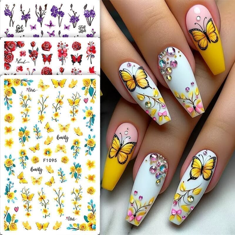 Multicolor Butterfly Flowers 3D Nail Stickers F1096 - Image 4