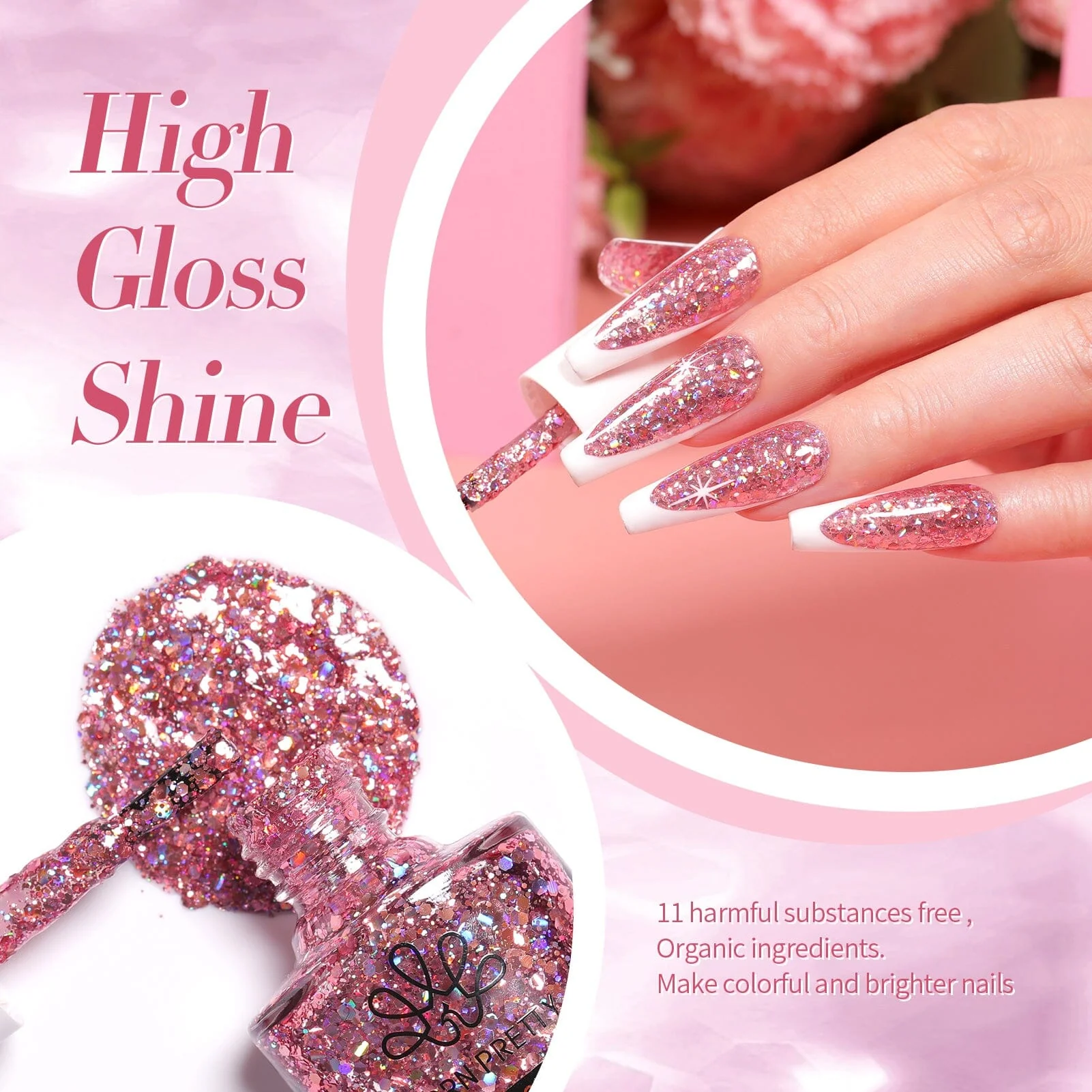 Rose Gold Iridescent Sequins Nail Polish 10ml - Image 5