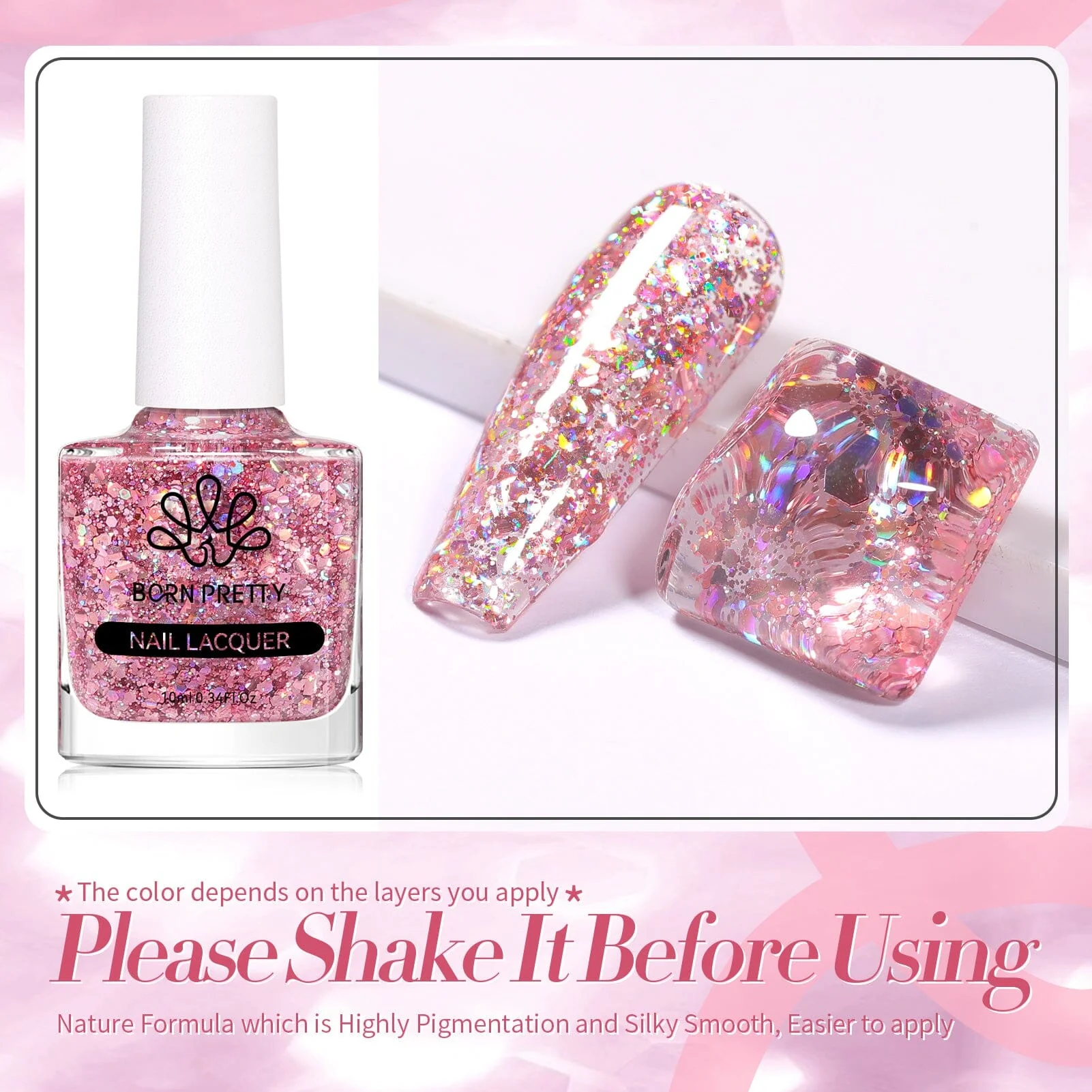 Rose Gold Iridescent Sequins Nail Polish 10ml - Image 9