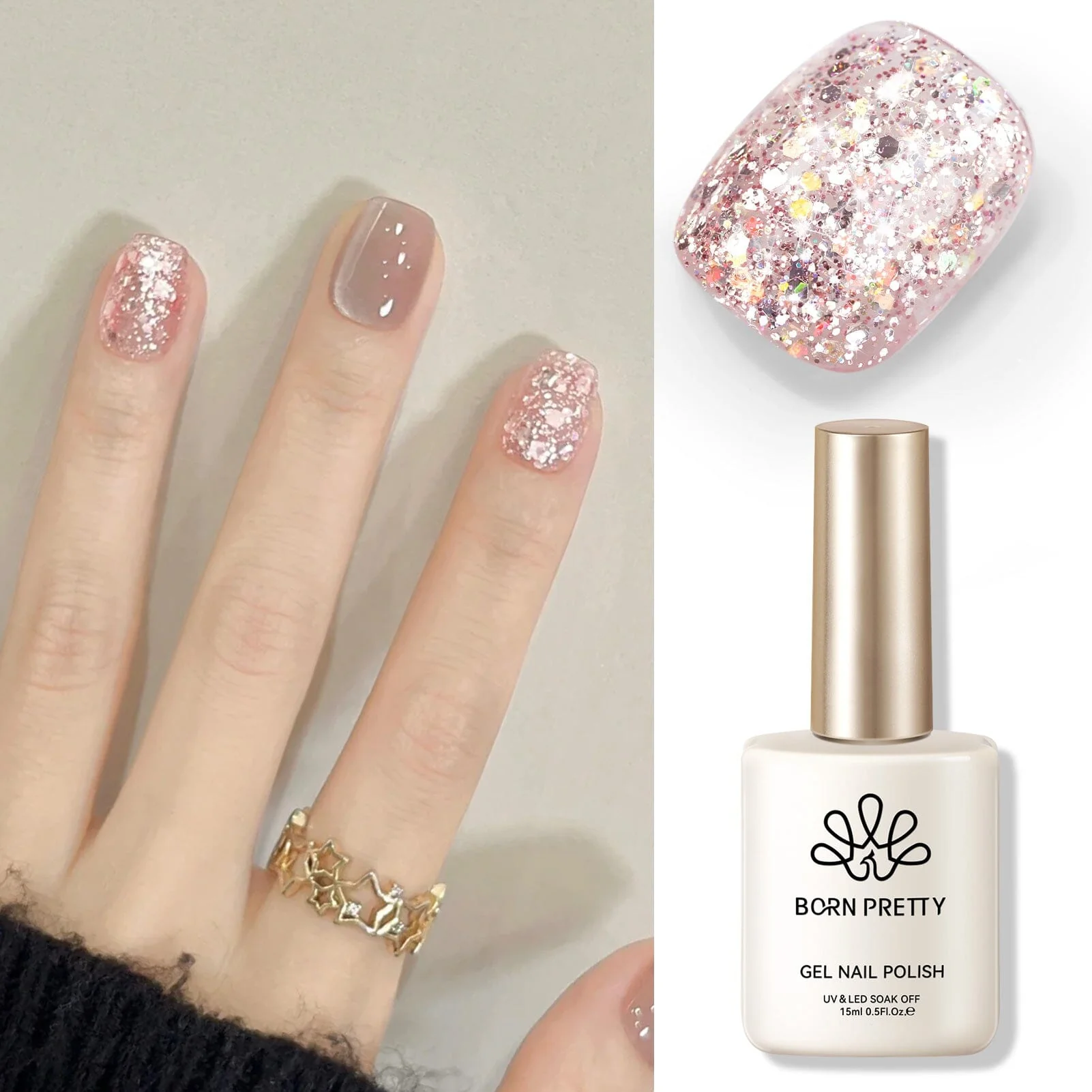 Sequins Glitter Gel SG07 Pink Crystal 15ml - Image 3
