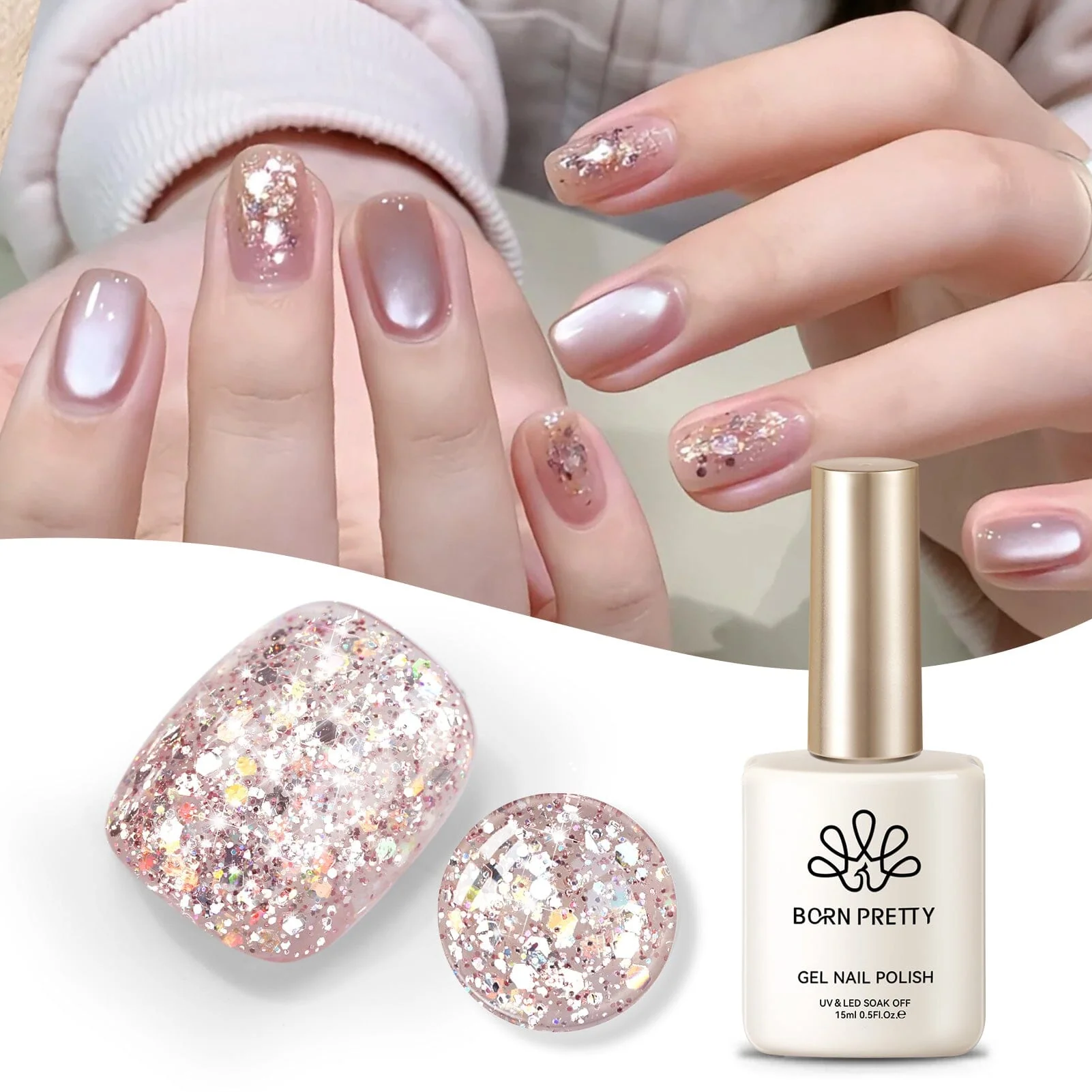 Sequins Glitter Gel SG07 Pink Crystal 15ml - Image 4